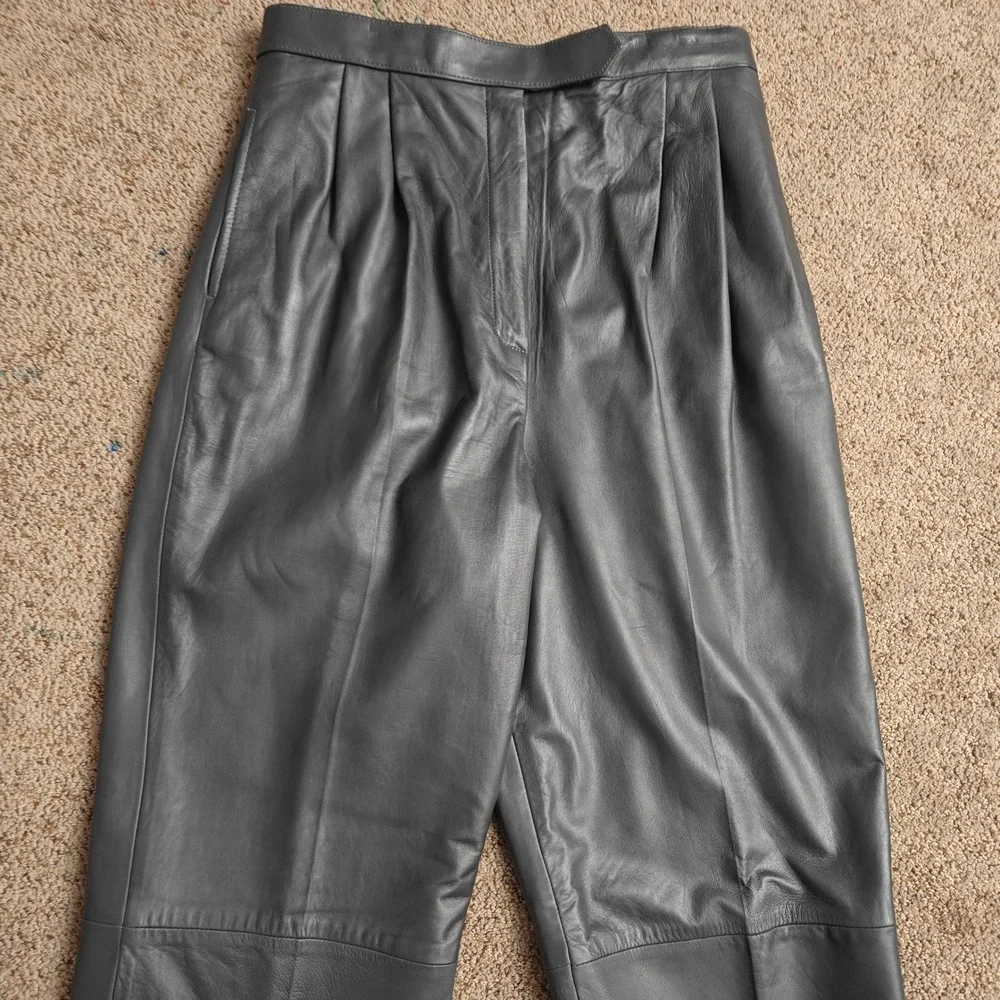 VTG West Bay Women Sz 14 Charcoal Gray Lamb Napa Leather‎ Pleated Trousers Pants